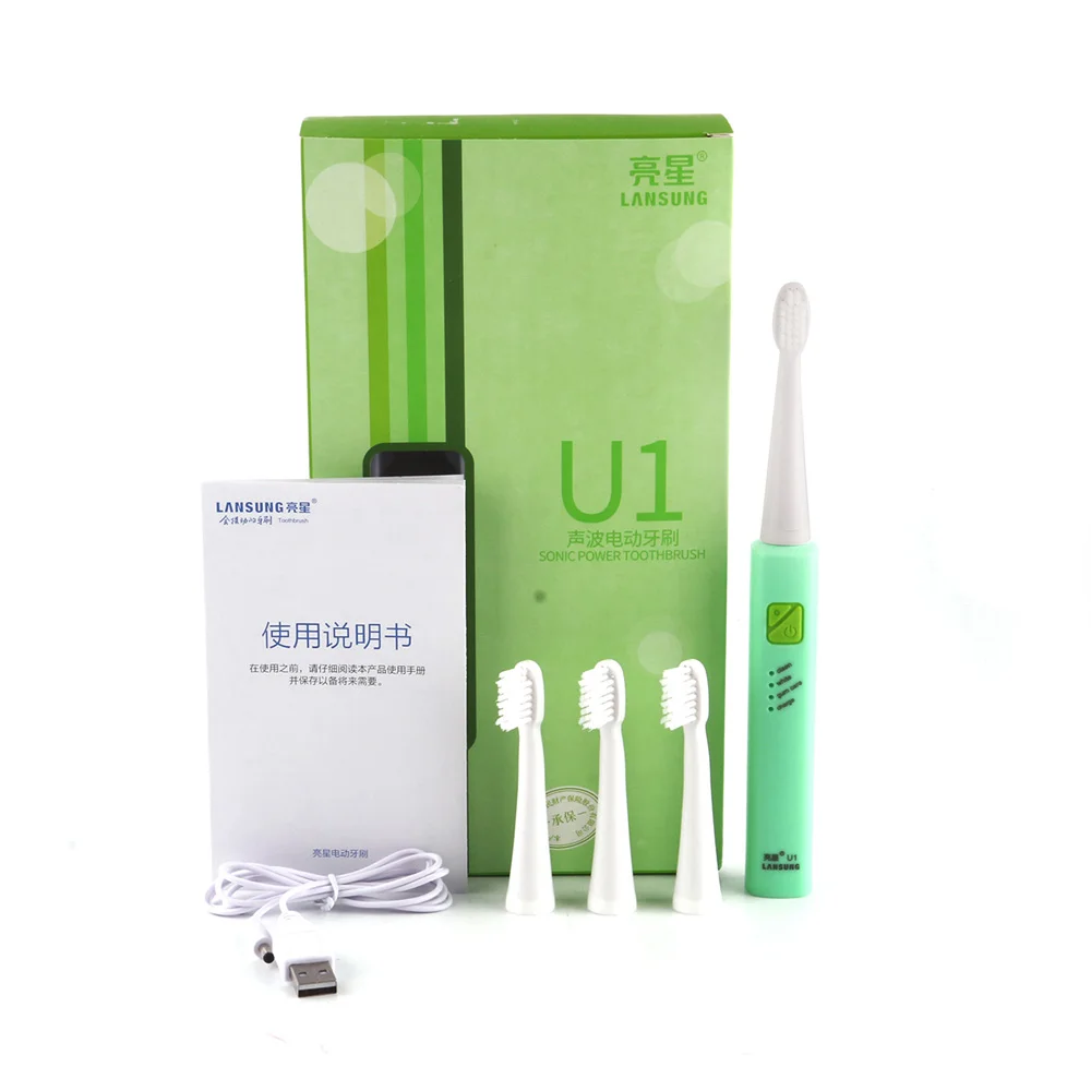 Full Green with box Lansung U1 ультразвуковая зубная щетка электронная зубная щетка Cepillo зубная гигиена полости рта ультразвуковая Вибрация USB электрическая зубная щетка - Цвет: Full Green with box