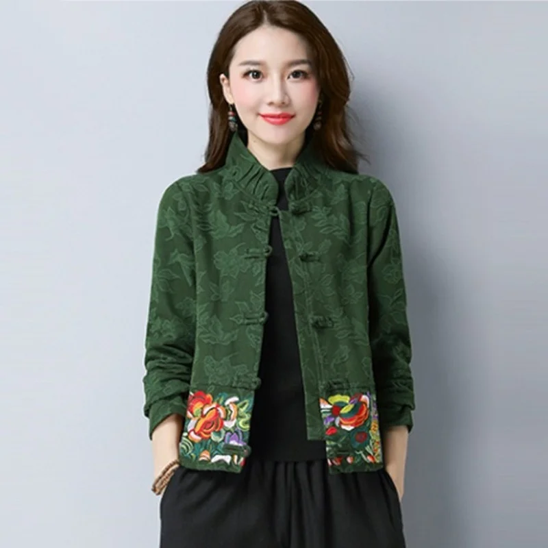 3 Осенняя традиционная китайская блузка Cheongsam Топ Вышивка Цветочные Женские китайские Топы мандарин куртка женская TA1829 - Цвет: 3