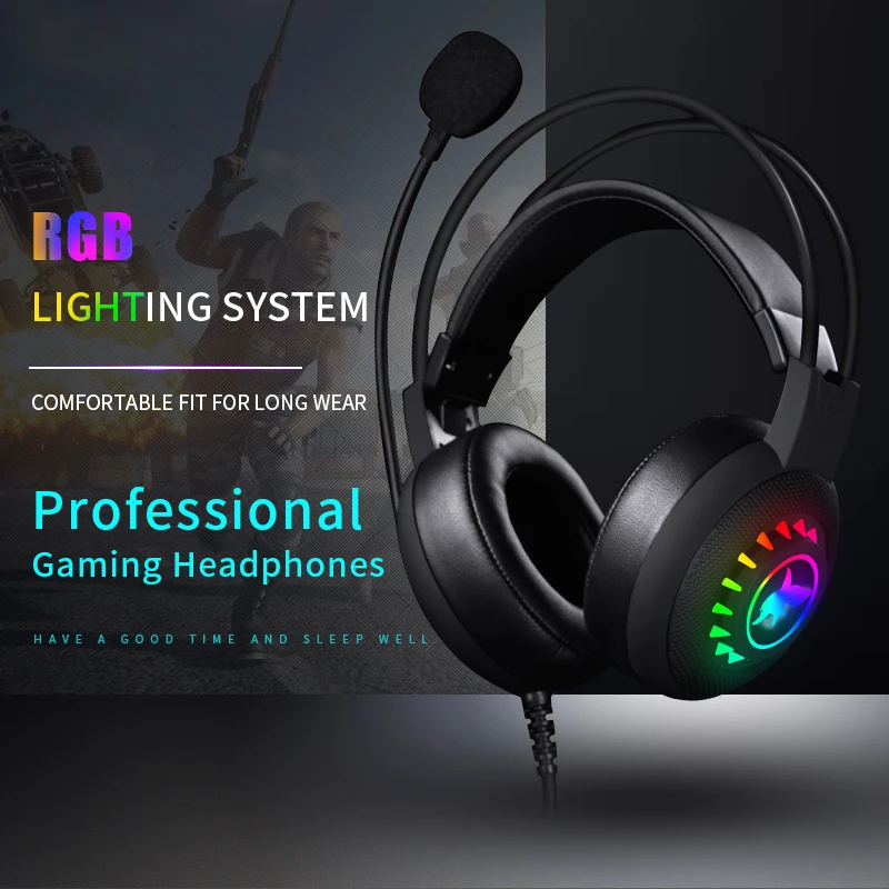 

Game E-Sports Headphone RGB Rolling Lighting, 7.1 Multi-Channel Surround System, Active Noise Cancelling for PC Gaming Headset