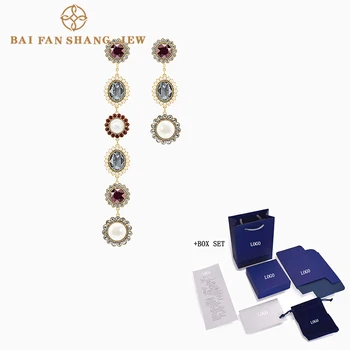 

Fashion SWA New Millennium Pierced Earrings Charming Asymmetric Round Ornament Crystal Pearl Women's Popular Jewelry Gifts