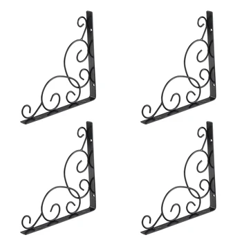 

4pcs Antique Scroll Floral Carved Shelf Bracket L Shape Wall Mounted Triangle Support Living Room Corner Brace Metal Home Decor