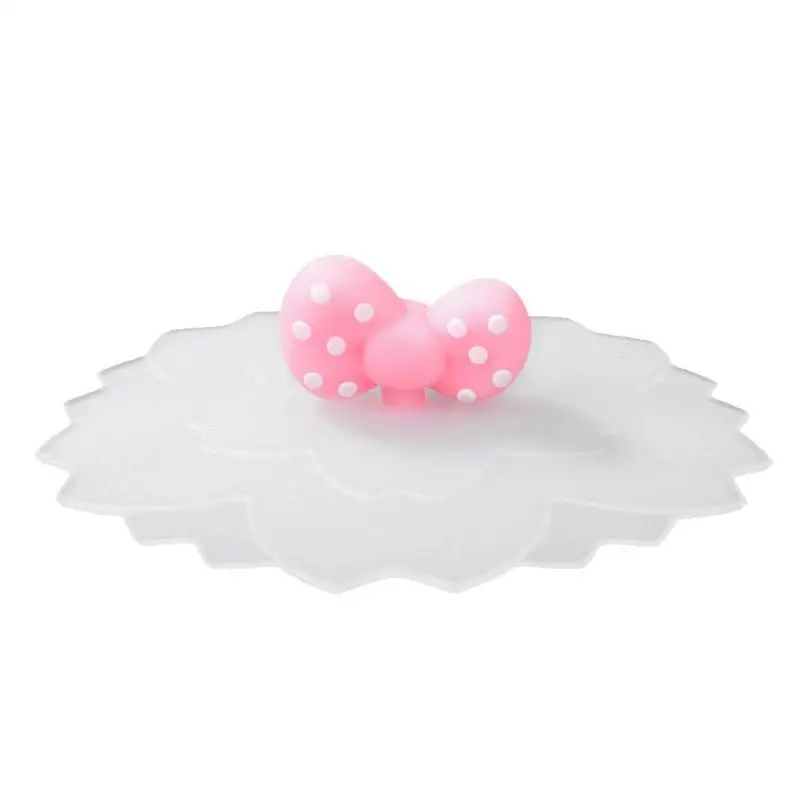 Pink bow Милая Крышка для питьевой воды, силиконовая крышка для чаши против пыли, крышка для чашки, уплотнения, стеклянные кружки, крышка, универсальные многоразовые силиконовые Эластичные крышки - Цвет: Pink bow