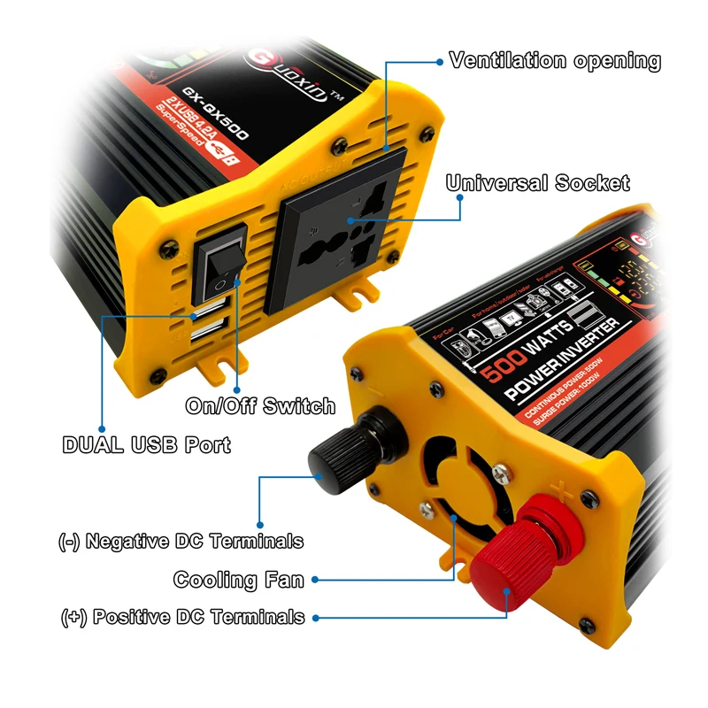 Автомобильный Инвертор 500W 12V Напряжение трансформатор Модифицированная Мощность 12V постоянного тока до 220 V/110V500W автомобильный инвертор двойной USB Аксессуары для велосипеда