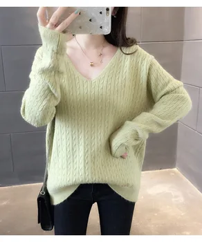 

Poncho Limited Pullover Sweater Women 2019 Fall And Winter New V-neck Solid Color Twist Knit Loose Long-sleeved Sweater