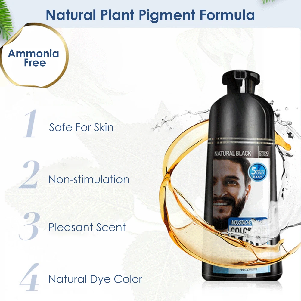 Shampoo colorante per barba da uomo da 200ml rimozione rapida colore grigio bianco naturale permanente nero barba capelli tintura Shampoo crema assistenza sanitaria - immagine 3