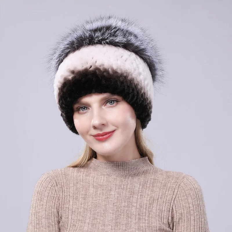 Новое поступление, Женский Настоящий мех кролика, шапка, теплые зимние шапки с поясом, брендовая модная Натуральная меховая заколка - Цвет: 4