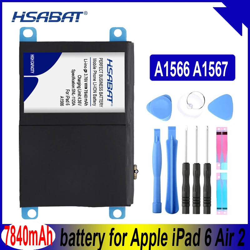 HSABAT A1547 7840 мА/ч, Батарея для Apple iPad 6 Air 2 A1566 A1567 батареи