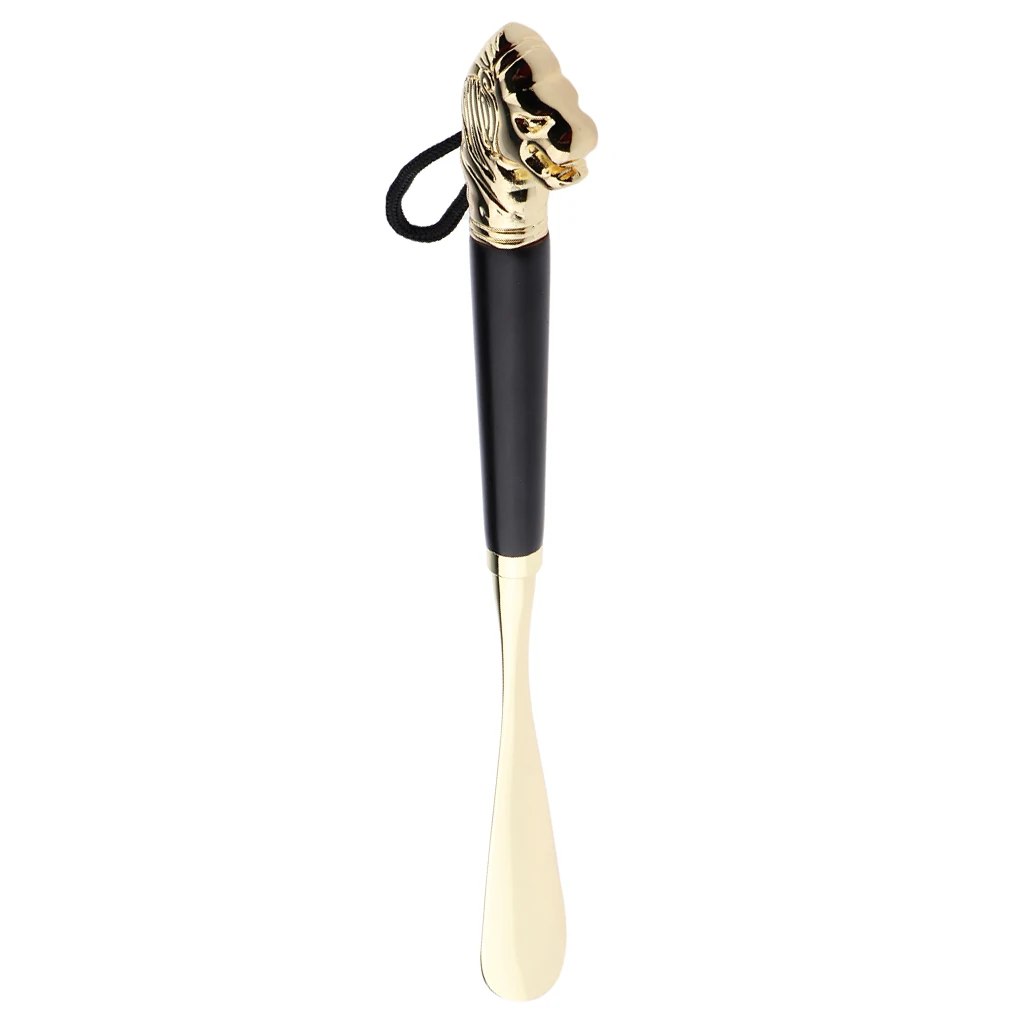 Fashion Lion Head Decoration Black Wood Handle Metal Shoehorn Shoe Horn Spoon Shoe Lifter