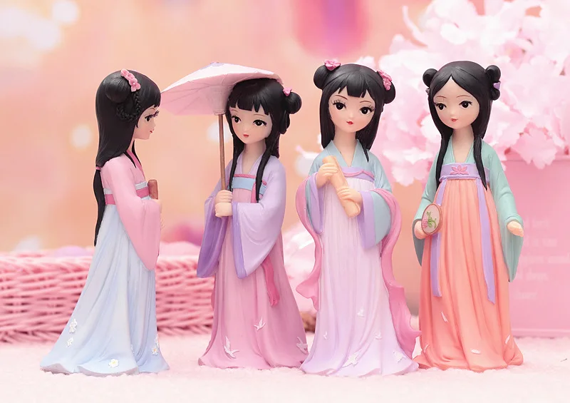 16 см кукла из смолы в китайском стиле, куклы для девочек HanFu, фигурки для девочек, игрушки для детей, украшения для дома и рабочего стола