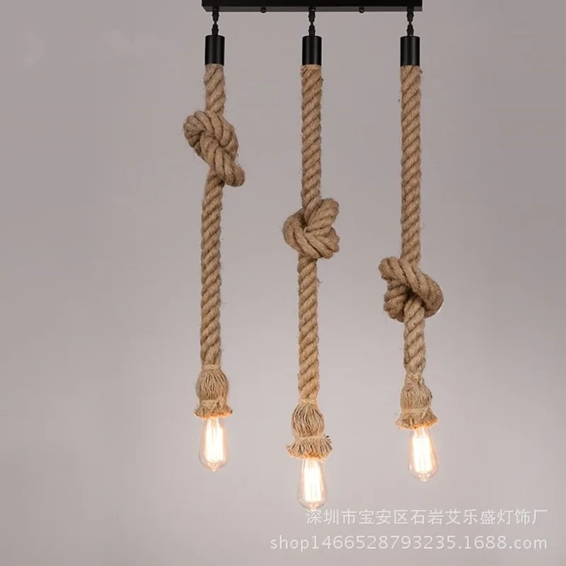 Rope Vintage Hanging Pendant Ceiling Light Lamp Holder Retro Country Style 