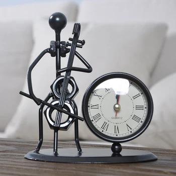 

[HHT]Modern Nordic Wrought Iron Art Clock Musician Creative Ornament Living Room Bookshelf Bedside Cabinet Home Decoration Gifts