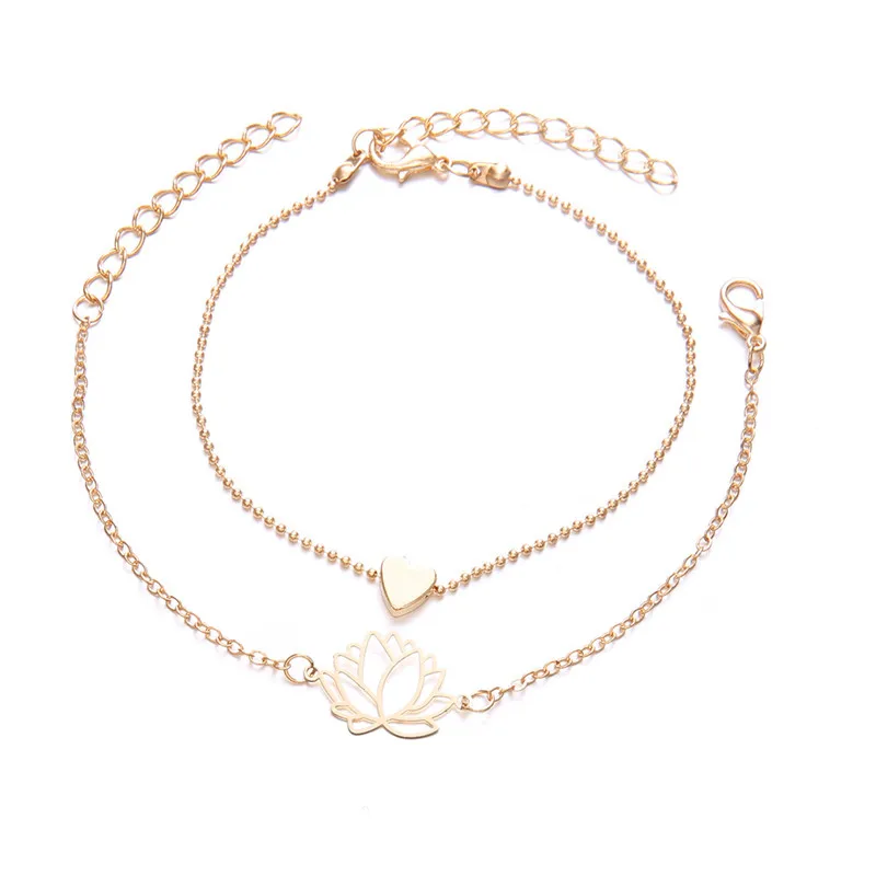 

Europa y los Estados Unidos Nueva simple personalidad femenina hueco lotus amor pulsera y pulsera joyería 2 piezas por pulsera