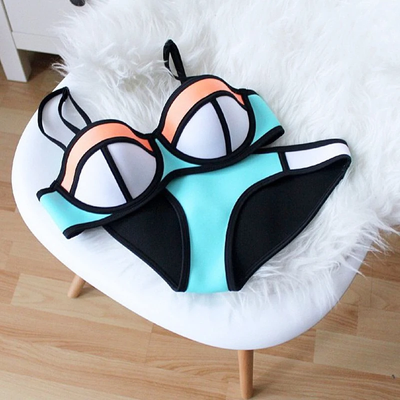 Женское бикини пуш ап неоновое однотонное купальник на косточках 2020|women swimsuit