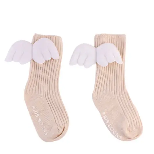Emmaaby/милые детские мягкие гетры до колена для маленьких девочек и мальчиков возрастом от 0 до 4 лет, носки с крыльями ангела - Цвет: Бежевый