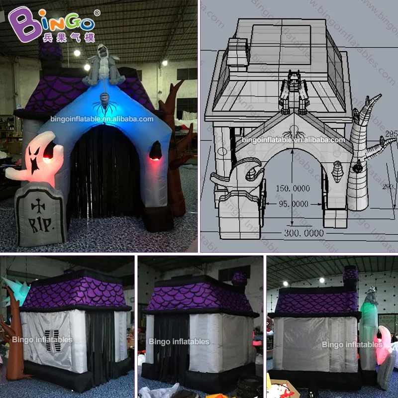 Eco-Friendly 3x3mH inflatable haunted house tunnel with LED lights for amusement park / haunted house tunnel balloon toys 5