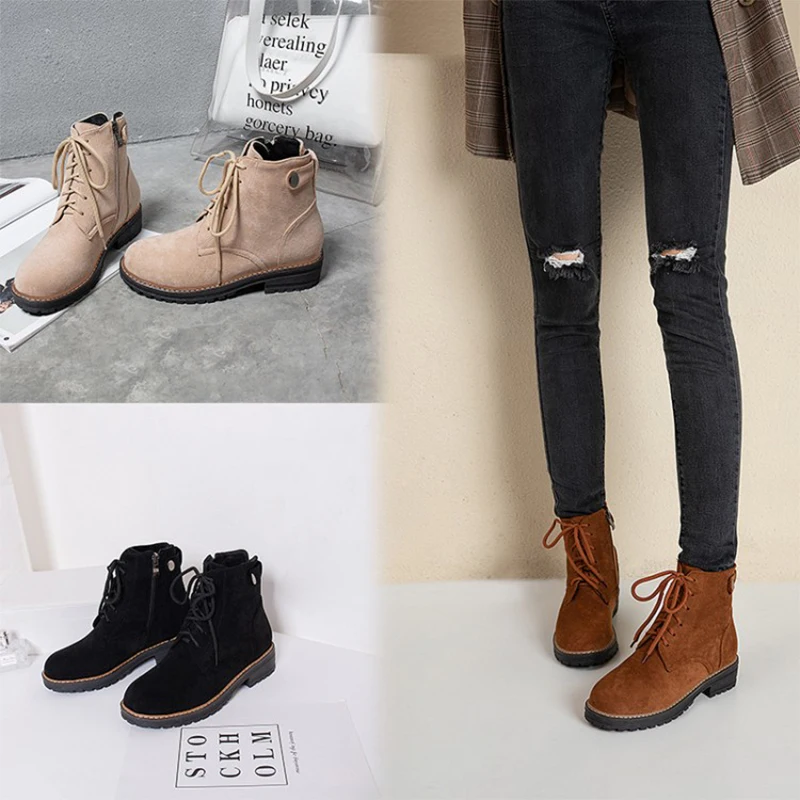 

2019 winter boots black leather Martin boots women's flat shoes warm cow leather shoes shoes fashion party snow boots 34-43