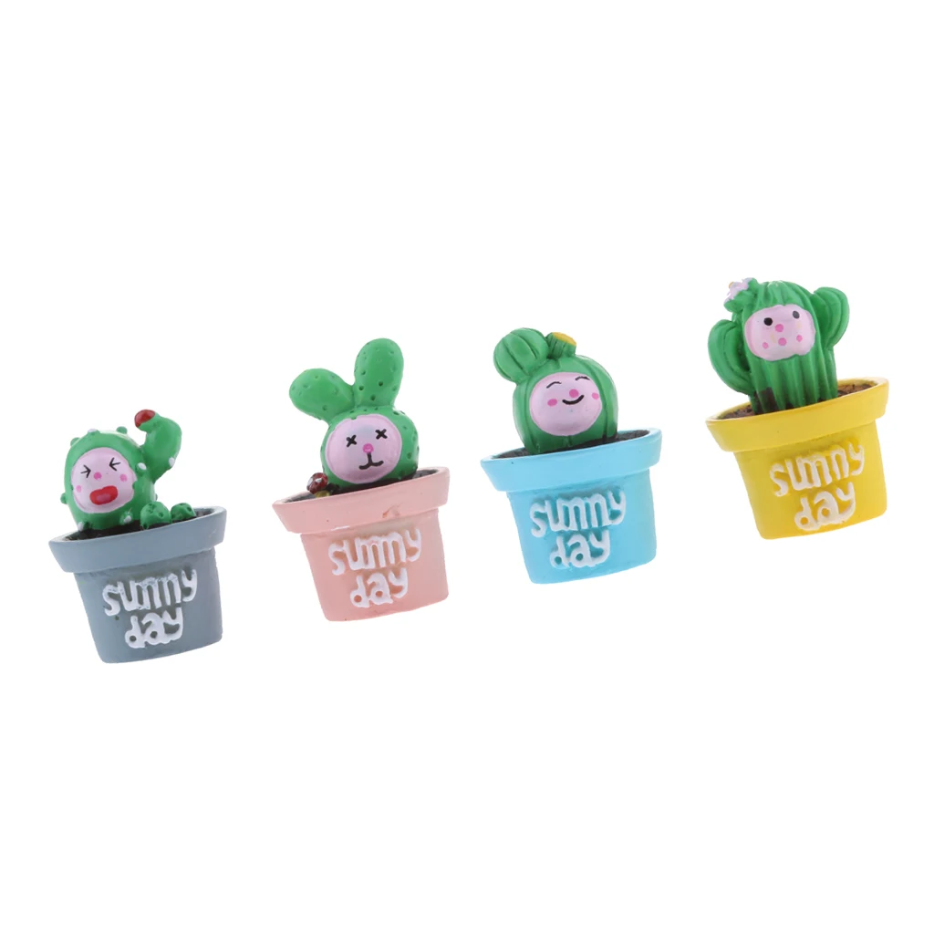 4pcs Cute Mini Cactus Ornament Fairy Garden Supplies Home Office Desk Decor Garden DIY Crafts Micro Landscape Decoration