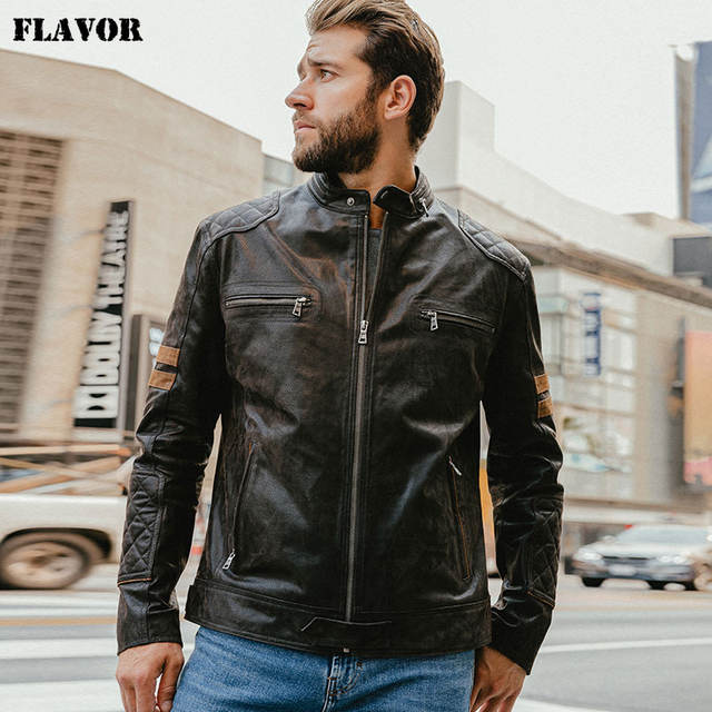 New Men’s Motorcycle Genuine Leather Jacket Warm Real Pigskin Leather Coat For Men