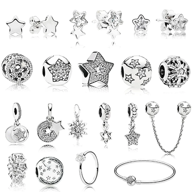 

100% 925 sterling silver five-pointed star ring stud shiny star silver base in a variety of styles for a variety