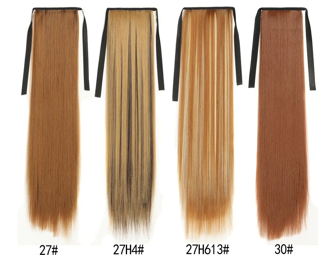 Ombre Long  24" Straight Synthetic Ponytail Hair Extensions Wrap On Clip-in Pony Tails Natural Hair Heat Resistant Hair Pieces