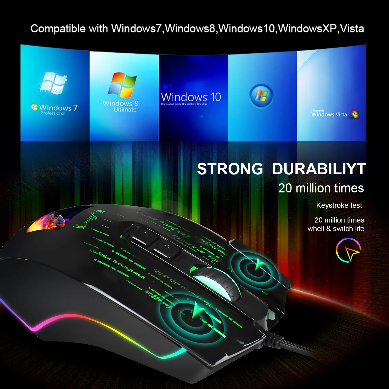 silent wireless mouse J500 Gaming Mouse USB 10000 DPI PMW3325 USB RGB Wired Mouse Gamer 9 Buttons Programmable Mice For Computer PC Can Photo Setting best wired gaming mouse