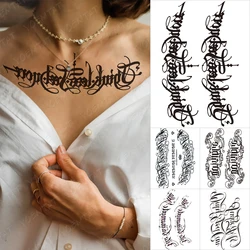 Chest Black Word Sexy Waterproof Temporary Tattoo Sticker English Arabic Sanskrit Alphabet Language Flash Fake Tattoos Women Men
