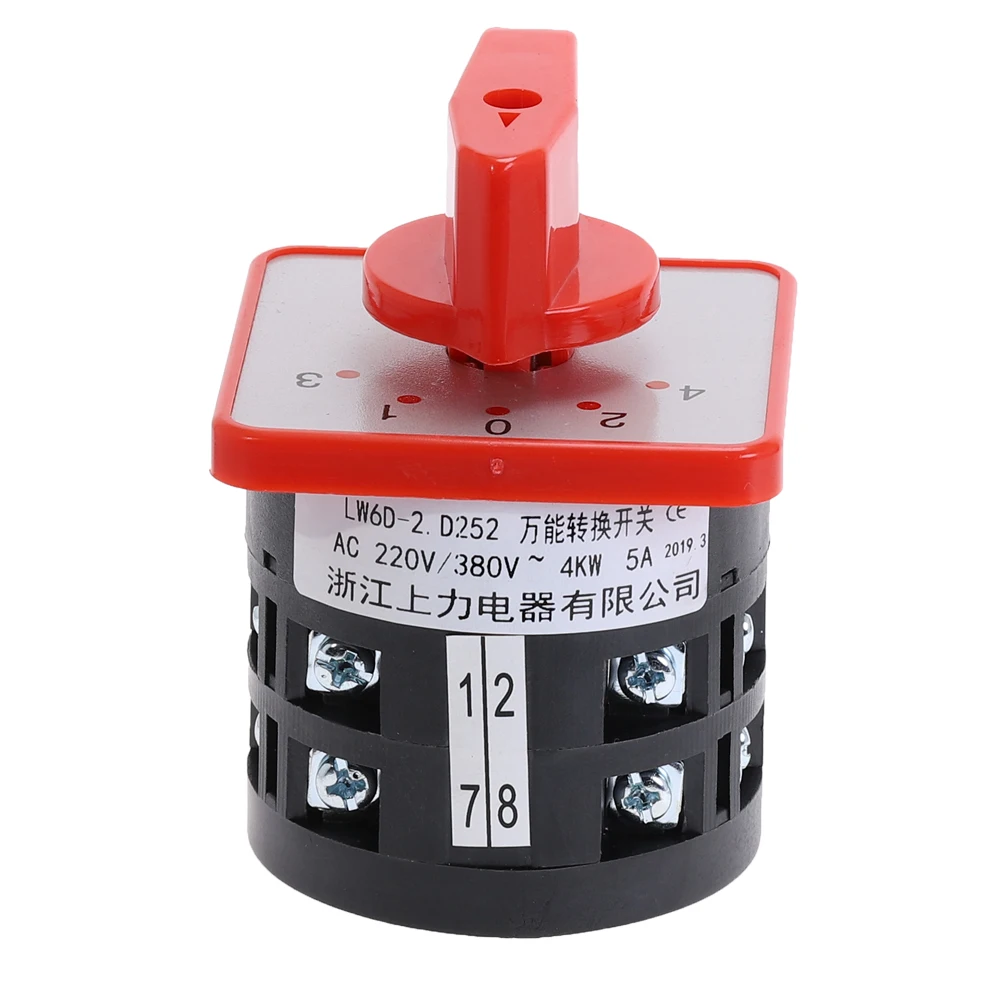 

LWD6-2 AC 220V/380V 5A 5 Positions 2 Pole 12 Terminals Rotary Selector Cam Changeover Switch Universal Combination Switch