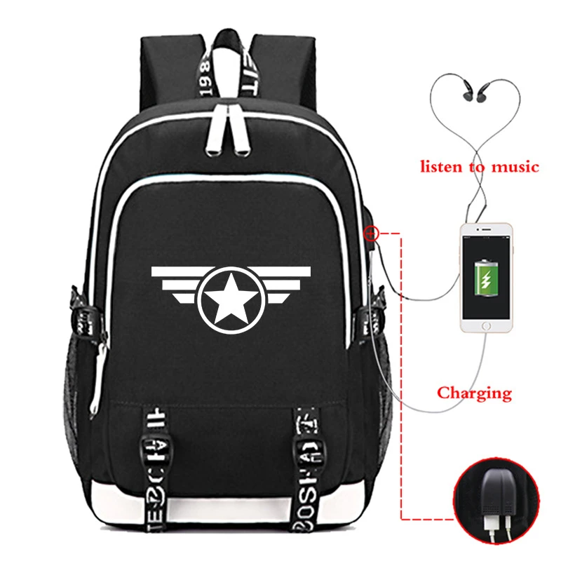 Captain America USB Backpack Oxford waterproof Laptop Bags Student School Bags Bookbag Comics Teens Travel Bags Gift