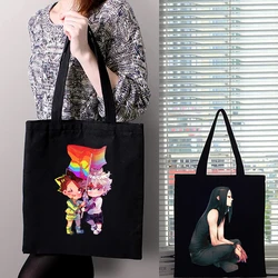 Ladies Handbag Hunter X Hunter Print Shopping Bag Shoppers Bags Black Tote Bag Large Capacity Handbag Female Vintage Aesthetic