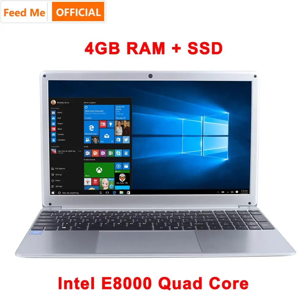Ноутбук 15,6 дюймов 1080P с ОС Windows 10 Intel E8000, четырехъядерный процессор, 4 Гб ОЗУ, 64 ГБ, 128 ГБ, 256 Гб SSD, ноутбук с клавиатурой полной раскладки