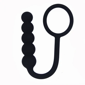 Silicone Anal Butt Plug 5 Pull Beads With Cock Ring Prostate Massager Anal Balls Anus Masturbation Erotic Anal Sex Toy For Adult 3