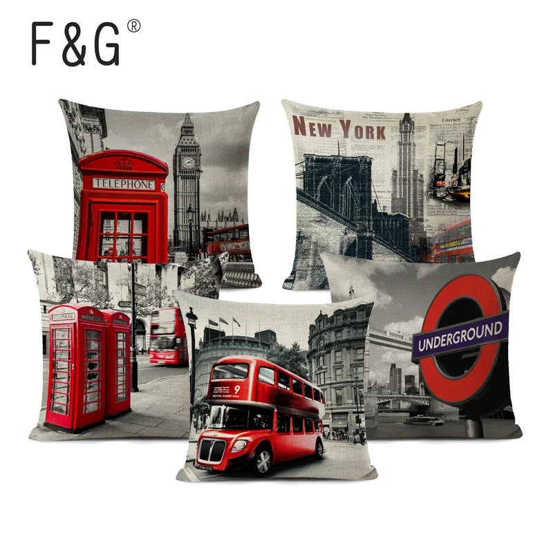 Best Stylish Cushion Covers Bus World Famous City Decorative Pillows For Sofa Cute Office 18 Cotton Linen Home London Throw Pillow
