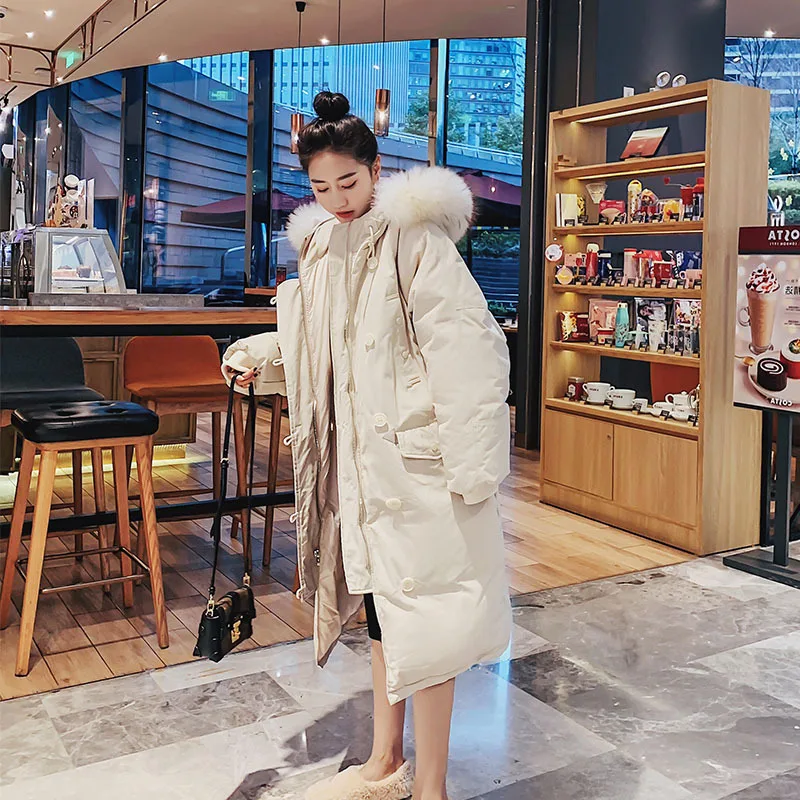 

Photo Shoot Black And White with Pattern Cotton Coat Women's Mid-length 2019 Winter New Style Korean-style Loose-Fit Hooded Larg