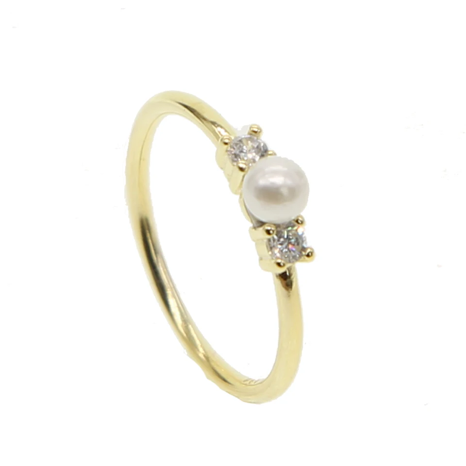 4pcs Gold Plated 100/% Zircon Stone Pearl Stainless Steel Ring Women Jewelry Top