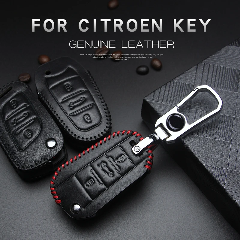 Кожаный чехол для автомобильного ключа Citroen C4 C4L C6 C3 XR CACTUS C5 Peugeot 301 307 208 308 408