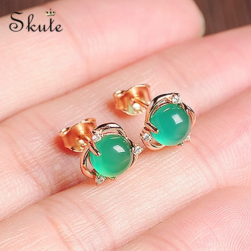 Skute 925 Серебряный декор AAA циркон из натурального прозрачного камня зеленый халцедон цветочный дизайн серьги-гвоздики для женщин серьги-гвоздики ювелирные изделия