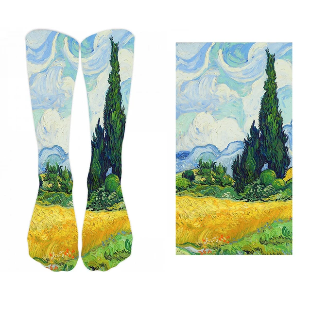 New Style Oil Painting Eiffel Tower Art Socks Men Women Pure Cotton Harajuku Retro Pastoral Scenery Happy Long Tube Funny Socks style4