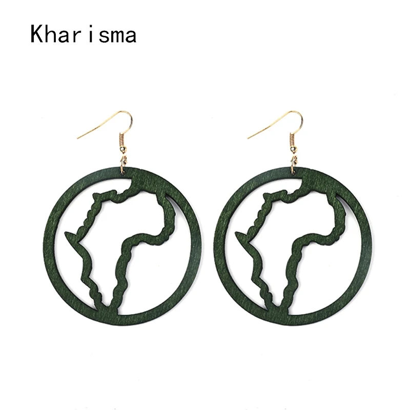 KHARISMA Women Black Red Wooden Hollow Map Pendant Earrings For Ethnic African Indian Statement Fashion Jewlery | Украшения и