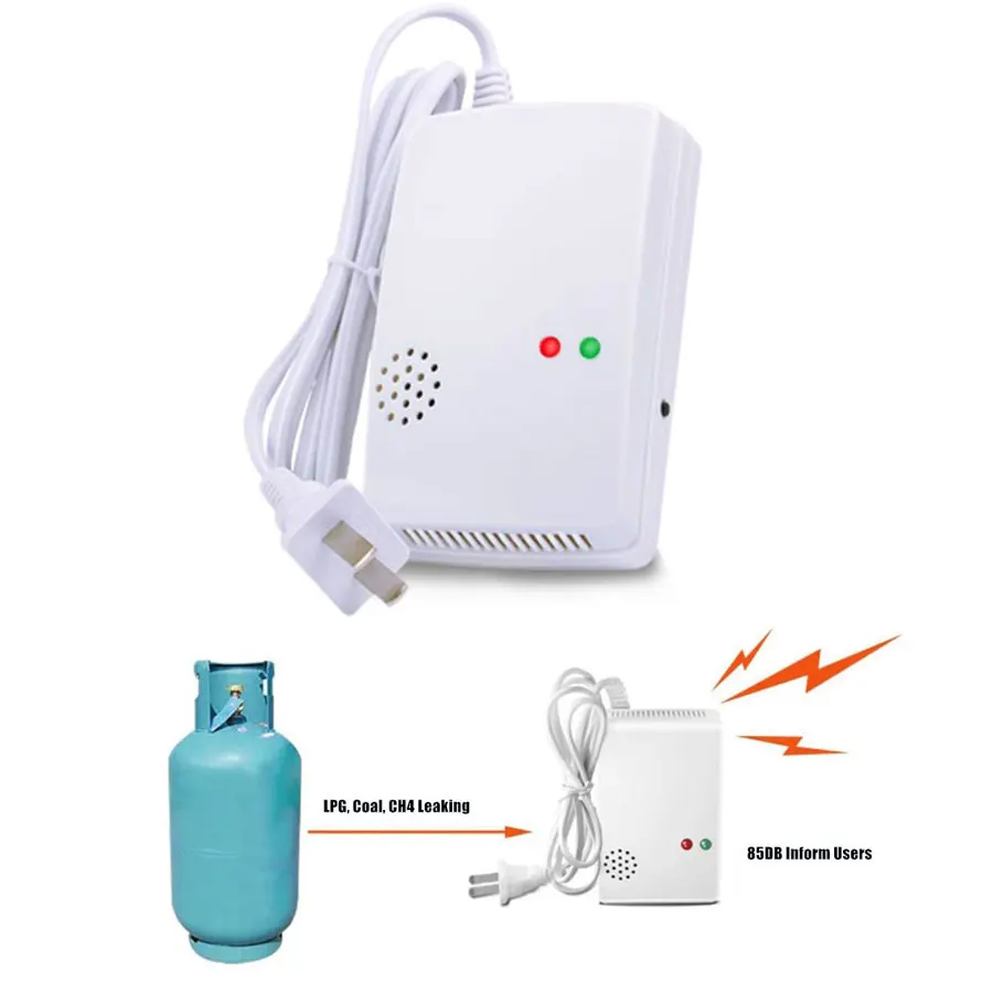 110-270VAC Standlone EU US Plug Home Anti Fire Gas Leak Detector 85db Propane Butane Methane Coal Gas LPG Sensor Alarm