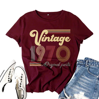 

50th Birthday Vintage Birth Year 1970 Juniors Petite O-Neck T-Shirt Streetwear Tops Tee Femme Short Sleeve Women Clothing Tshirt