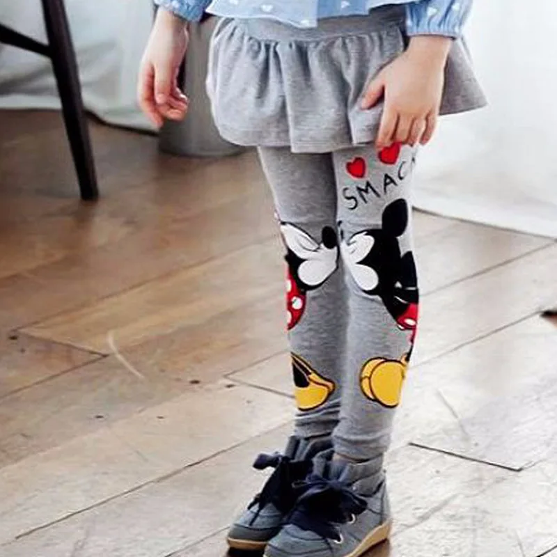 Осенне-зимние колготки Принцессы Диснея с Микки Маусом; одежда для детей; брюки с изображением Минни для девочек; юбка; хлопковые брюки-брюки