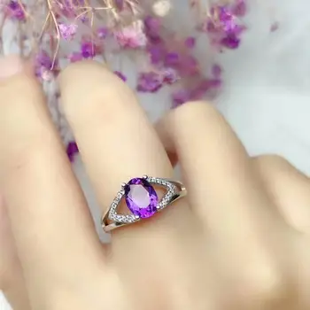 

shilovem 925 sterling silver natural amethyst Ring fine Jewelry women trendy party open classic new 6*8mm wj0608119agz