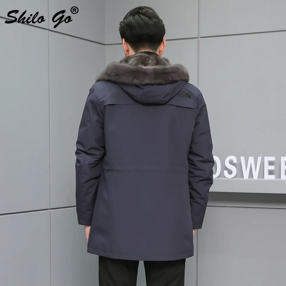 Меховые парки Smart casual, воротник из натурального меха норки, Толстая теплая норковая меховая подкладка, длинное пальто с капюшоном, Мужская зимняя верхняя одежда темно-синего цвета размера плюс