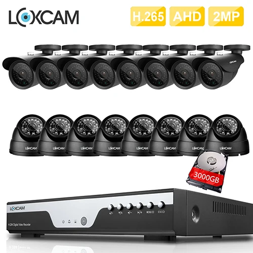 LOXCAM H.265+ 16Ch AHD CVI 1080P система видеонаблюдения 1080p 2.0MP камера безопасности IP66 Крытый Открытый водонепроницаемый комплект видеонаблюдения - Цвет: 16CH DVR x 16 Camera