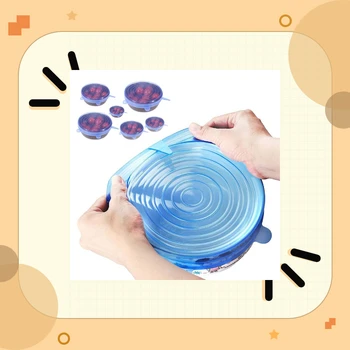 

Universal 6 Pcs Reusable Silicone Food Fresh Pot Lid Bowl Covers Stretch Lids Wrap Stretchable Preservative Film Cooking