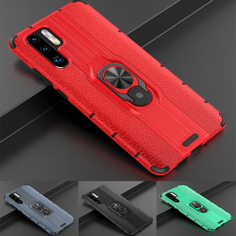 

Finger Ring Armor Shockproof Leather Phone Case for Huawei P30 Pro Case Cover For Huawei Mate 20 Lite p30 lite nova 4 phone Bags
