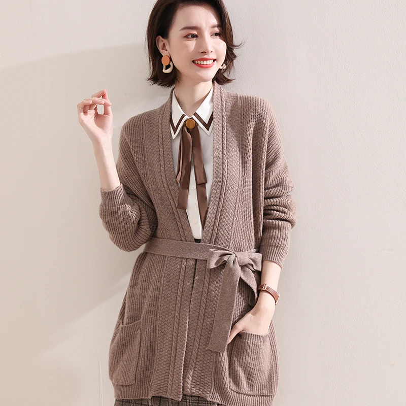 Women Jackets 100% Pure Wool Kntted Long Sweaters