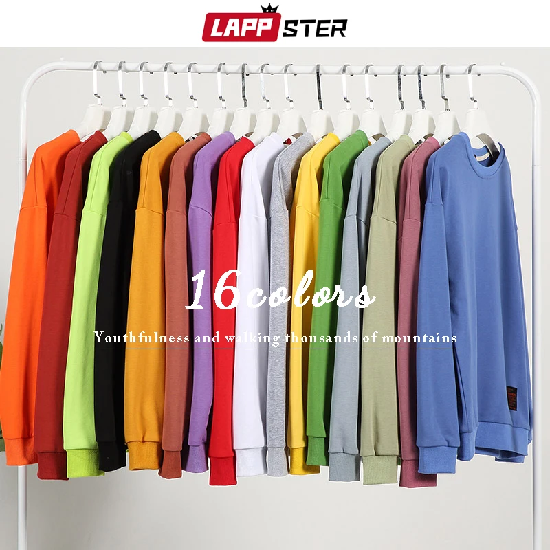 

LAPPSTER Japanese Streetwear Colorful Solid Sweatshirts Hoodies 2019 Fall Clothing Mens Korean Loose Hoodie Hip Hop White Hoodie
