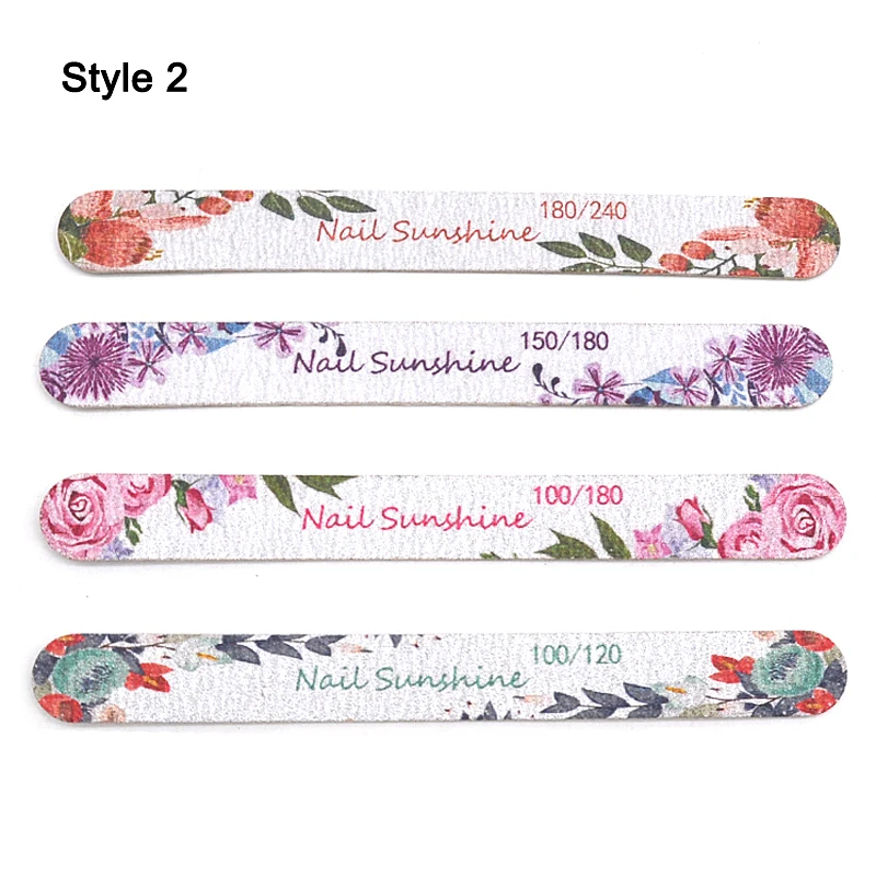 10 Pcs Printed Flower Wood Nail Files 100/120/150/180/240 Wooden Sanding Buffer Block Gel Polishing Nails Files Accessories Tool