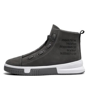 

High-top Men's autumn and winter sports shoes male student Zipper lazy shoes Korean fashion men's casual shoes